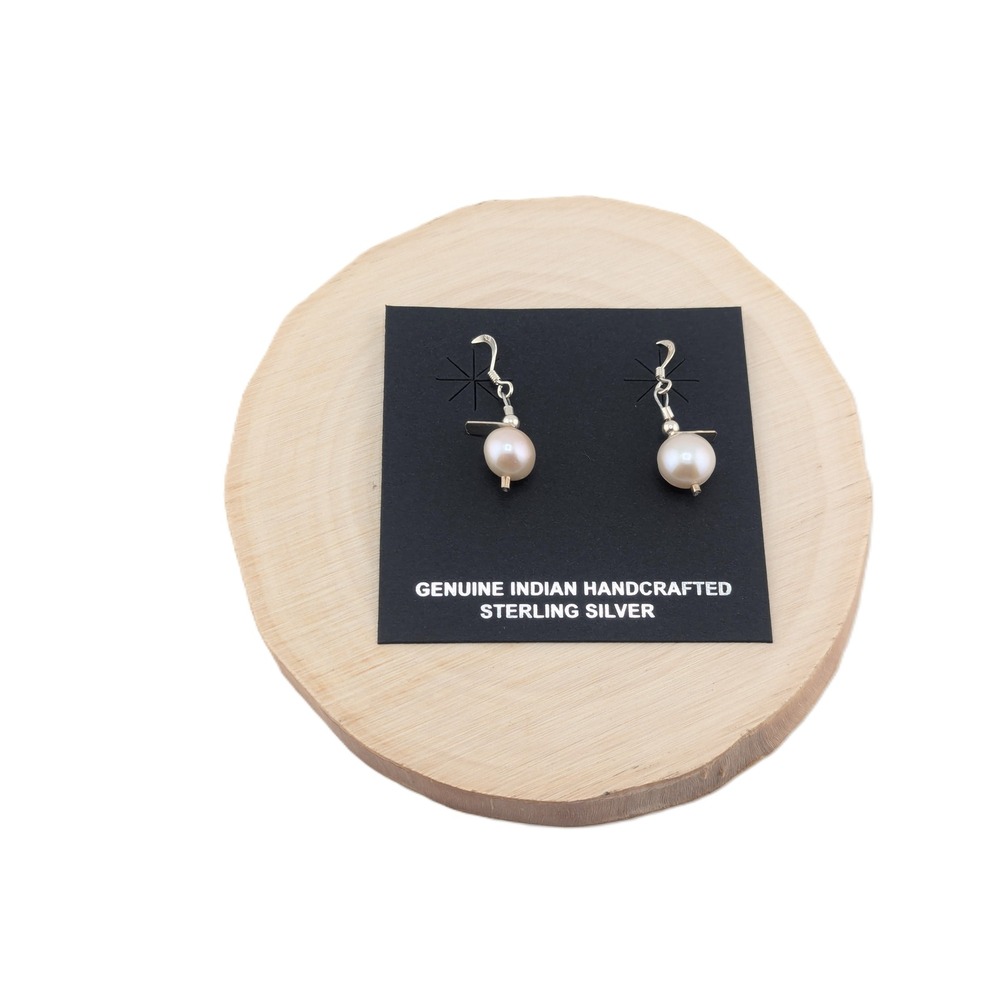 Handcrafted Navajo Native‎ Amercian Handmade Freshwater Pearls Dangle Earrings** - Picture 3 of 11